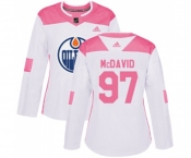 Women Adidas Edmonton Oilers #97 Connor McDavid Authentic White Pink Fashion NHL Jersey