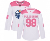 Women Adidas Edmonton Oilers #98 Jesse Puljujarvi Authentic White Pink Fashion NHL Jersey