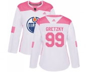 Women Adidas Edmonton Oilers #99 Wayne Gretzky Authentic White Pink Fashion NHL Jersey