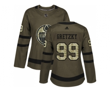 Women Adidas Edmonton Oilers #99 Wayne Gretzky Green Salute to Service Stitched NHL Jersey