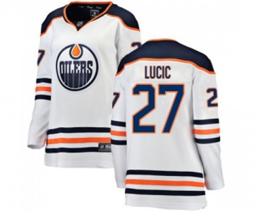 Women Edmonton Oilers #27 Milan Lucic Authentic White Away Fanatics Branded Breakaway NHL Jersey