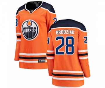 Women Edmonton Oilers #28 Kyle Brodziak Authentic Orange Home Fanatics Branded Breakaway NHL Jersey