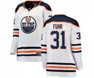 Women Edmonton Oilers #31 Grant Fuhr Authentic White Away Fanatics Branded Breakaway NHL Jersey