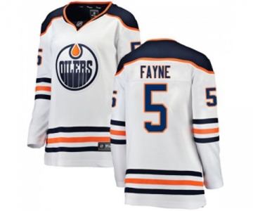 Women Edmonton Oilers #5 Mark Fayne Authentic White Away Fanatics Branded Breakaway NHL Jersey