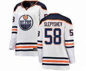 Women Edmonton Oilers #58 Anton Slepyshev Authentic White Away Fanatics Branded Breakaway NHL Jersey