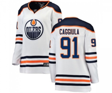 Women Edmonton Oilers #91 Drake Caggiula Authentic White Away Fanatics Branded Breakaway NHL Jersey