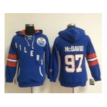 Women Edmonton Oilers #97 Connor McDavid Light Blue Old Time Heidi NHL Hoodie