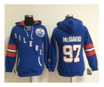 Women Edmonton Oilers #97 Connor McDavid Light Blue Old Time Heidi NHL Hoodie