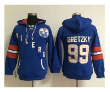 Women Edmonton Oilers #99 Wayne Gretzky Light Blue Old Time Heidi NHL Hoodie