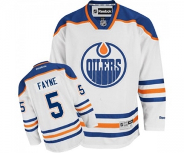 Women Reebok Edmonton Oilers #5 Mark Fayne Authentic White Away NHL Jersey