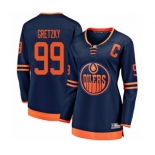 Women's Edmonton Oilers #99 Wayne Gretzky Authentic Navy Blue Alternate Fanatics Branded Breakaway Hockey Jersey