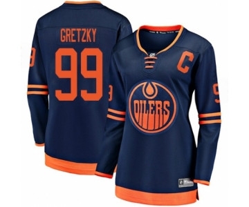 Women's Edmonton Oilers #99 Wayne Gretzky Authentic Navy Blue Alternate Fanatics Branded Breakaway Hockey Jersey