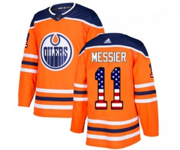 Youth Adidas Edmonton Oilers #11 Mark Messier Authentic Orange USA Flag Fashion NHL Jersey