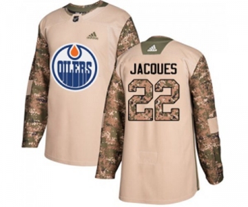 Youth Adidas Edmonton Oilers #22 Jean-Francois Jacques Authentic Camo Veterans Day Practice NHL Jersey