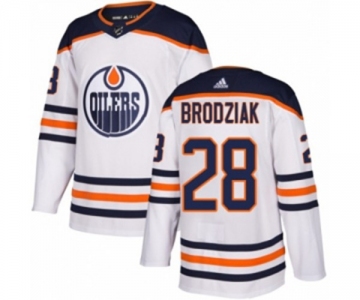 Youth Adidas Edmonton Oilers #28 Kyle Brodziak Authentic White Away NHL Jersey