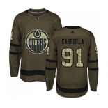 Youth Adidas Edmonton Oilers #91 Drake Caggiula Authentic Green Salute to Service NHL Jersey