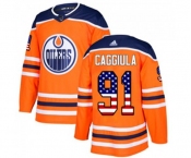 Youth Adidas Edmonton Oilers #91 Drake Caggiula Authentic Orange USA Flag Fashion NHL Jersey