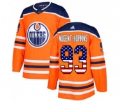 Youth Adidas Edmonton Oilers #93 Ryan Nugent-Hopkins Authentic Orange USA Flag Fashion NHL Jersey