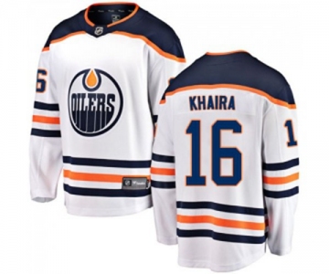 Youth Edmonton Oilers #16 Jujhar Khaira Fanatics Branded White Away Breakaway NHL Jersey