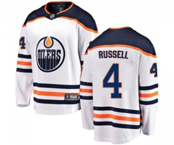 Youth Edmonton Oilers #4 Kris Russell Authentic White Away Fanatics Branded Breakaway NHL Jersey