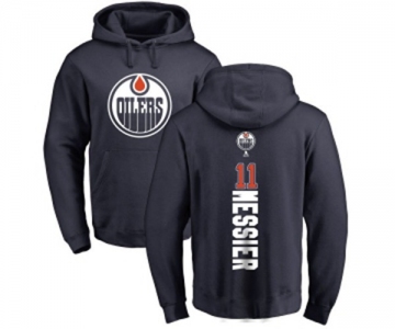 NHL Adidas Edmonton Oilers #11 Mark Messier Navy Blue Backer Pullover Hoodie