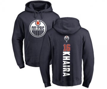 NHL Adidas Edmonton Oilers #16 Jujhar Khaira Navy Blue Backer Pullover Hoodie