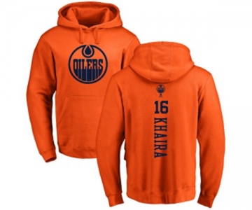 NHL Adidas Edmonton Oilers #16 Jujhar Khaira Orange One Color Backer Pullover Hoodie