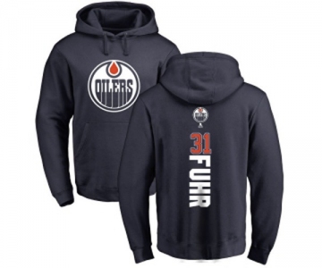 NHL Adidas Edmonton Oilers #31 Grant Fuhr Navy Blue Backer Pullover Hoodie