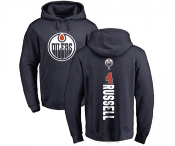 NHL Adidas Edmonton Oilers #4 Kris Russell Navy Blue Backer Pullover Hoodie