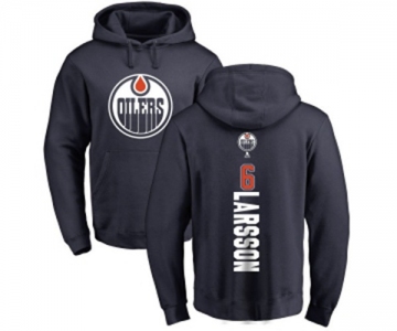 NHL Adidas Edmonton Oilers #6 Adam Larsson Navy Blue Backer Pullover Hoodie