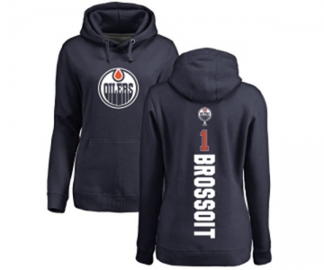 NHL Women Adidas Edmonton Oilers #1 Laurent Brossoit Navy Blue Backer Pullover Hoodie