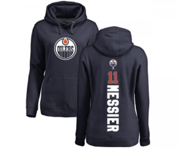 NHL Women Adidas Edmonton Oilers #11 Mark Messier Navy Blue Backer Pullover Hoodie