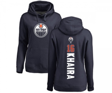 NHL Women Adidas Edmonton Oilers #16 Jujhar Khaira Navy Blue Backer Pullover Hoodie