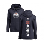 NHL Women Adidas Edmonton Oilers #22 Jean-Francois Jacques Navy Blue Backer Pullover Hoodie