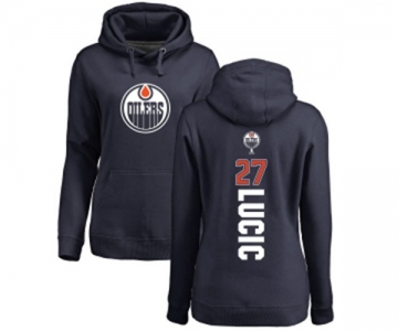 NHL Women Adidas Edmonton Oilers #27 Milan Lucic Navy Blue Backer Pullover Hoodie