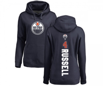 NHL Women Adidas Edmonton Oilers #4 Kris Russell Navy Blue Backer Pullover Hoodie