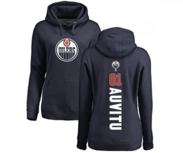 NHL Women Adidas Edmonton Oilers #81 Yohann Auvitu Navy Blue Backer Pullover Hoodie