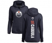 NHL Women Adidas Edmonton Oilers #91 Drake Caggiula Navy Blue Backer Pullover Hoodie