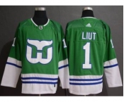 Men's Hartford Whalers #1 Mike Liut Green Stitched Hockey Jersey