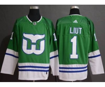 Men's Hartford Whalers #1 Mike Liut Green Stitched Hockey Jersey