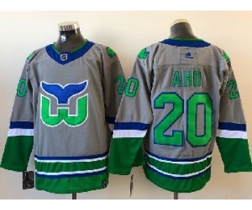 Mens Nhl Hartford Whalers #20 Aho Gray 2021 Reverse Retro Alternate Adidas Jersey