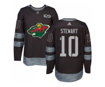 Men Adidas Minnesota Wild #10 Chris Stewart Black 1917-2017 100th Anniversary Stitched NHL Jersey