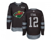 Men Adidas Minnesota Wild #12 Eric Staal Black 1917-2017 100th Anniversary Stitched NHL Jersey