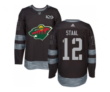 Men Adidas Minnesota Wild #12 Eric Staal Black 1917-2017 100th Anniversary Stitched NHL Jersey