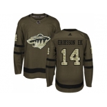 Men Adidas Minnesota Wild #14 Joel Eriksson Ek Green Salute to Service Stitched NHL Jersey