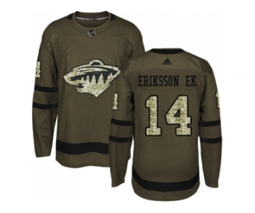 Men Adidas Minnesota Wild #14 Joel Eriksson Ek Green Salute to Service Stitched NHL Jersey