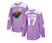 Men Adidas Minnesota Wild #17 Marcus Foligno Purple Authentic Fights Cancer Stitched NHL Jersey