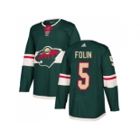 Men Adidas Minnesota Wild #5 Christian Folin Green Home Authentic Stitched NHL Jersey