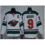 Men Adidas Minnesota Wild #9 Mikko Koivu White Road Authentic Stitched NHL Jersey