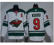 Men Adidas Minnesota Wild #9 Mikko Koivu White Road Authentic Stitched NHL Jersey